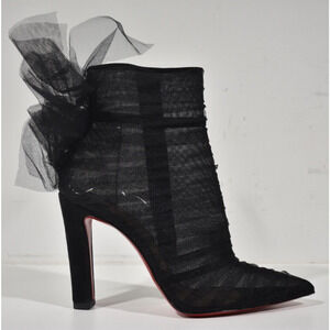 Christian Louboutin Libellibooty 100 Black Mesh Tulle Ankle Boot Heel Pump 40